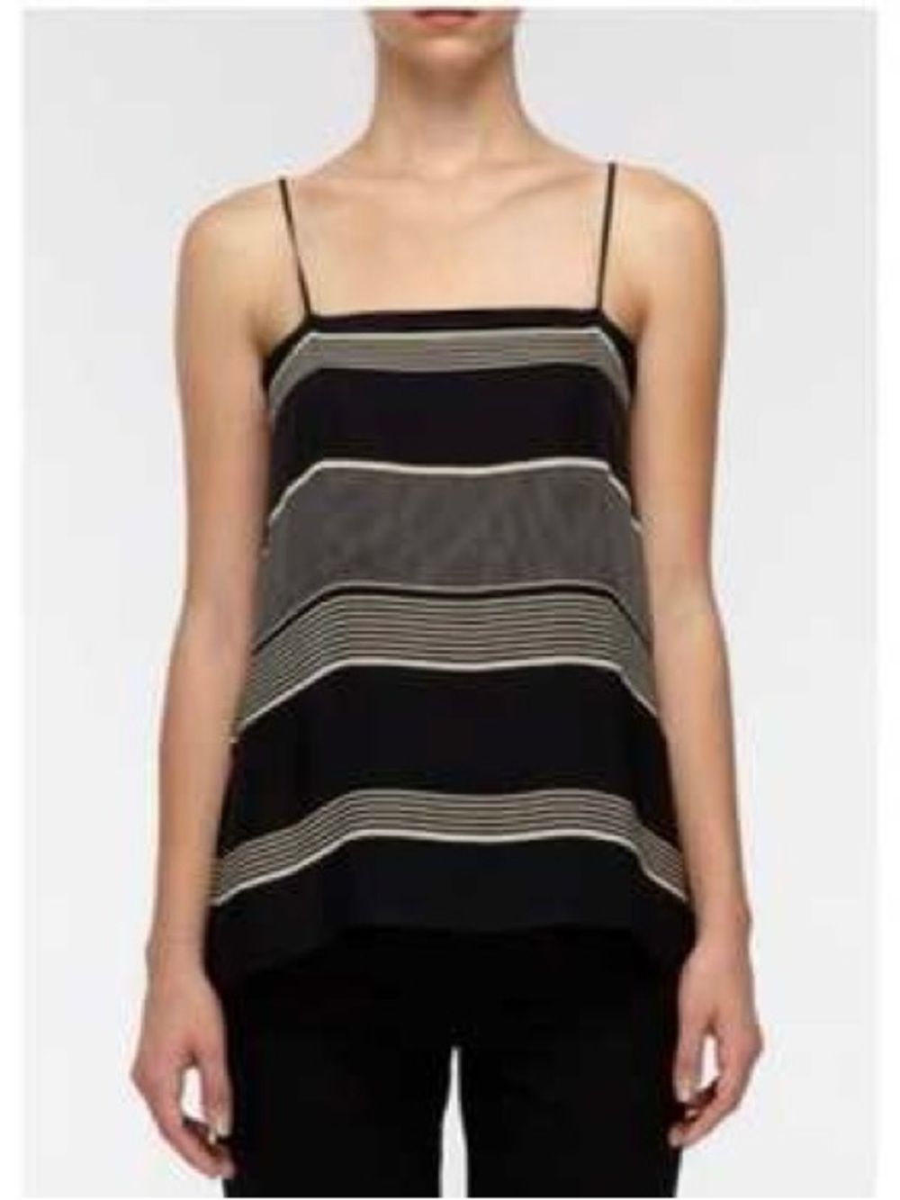 VINCE Scarf Print Cami Black Cream Silk Georgette Stripe Top Size Small